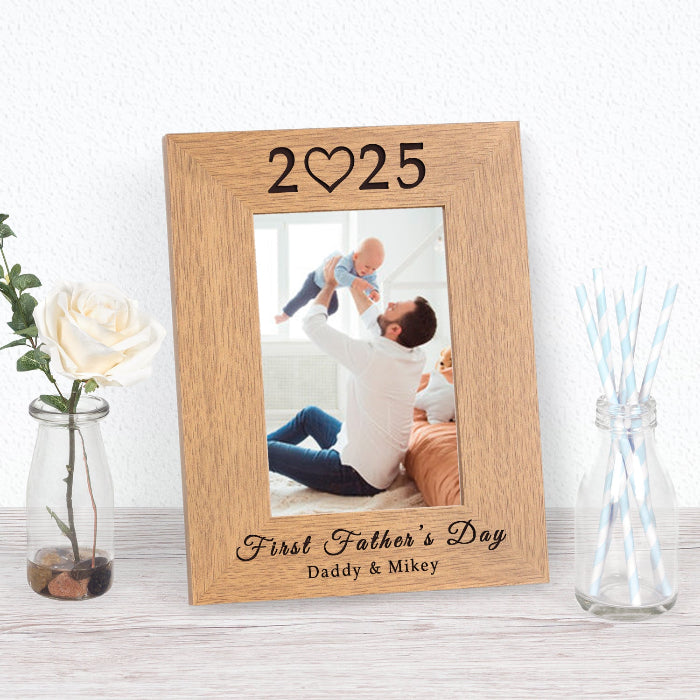 Engraved First Father's Day 2025 Wooden Photo Frame