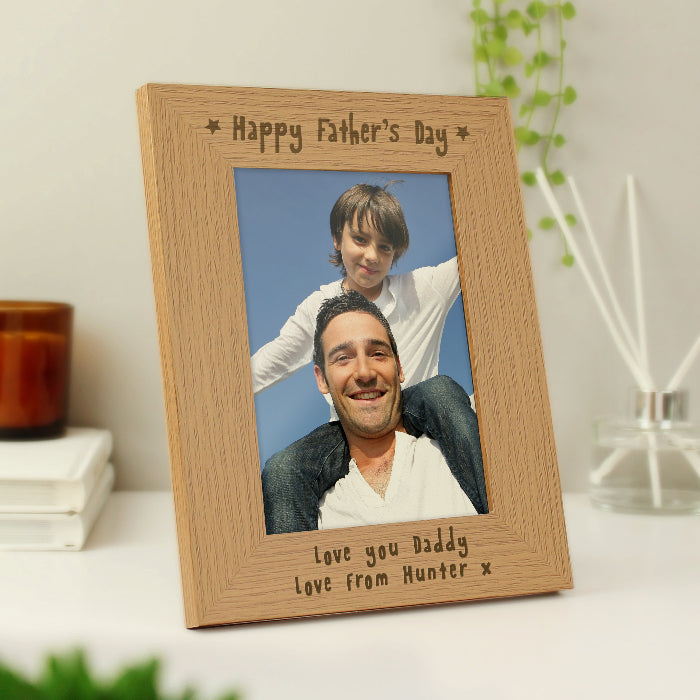 Engraved Oak Finish Happy Fathers Day Photo Frame