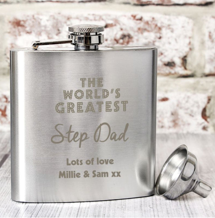 Personalised The World's Greatest Step Dad Hip Flask