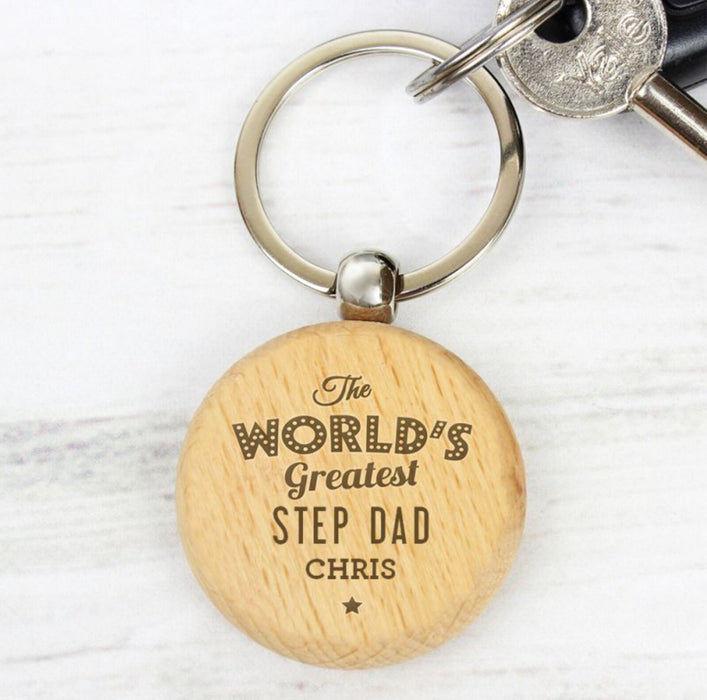 Personalised The World's Greatest Step Dad Wooden Keyring