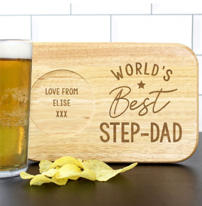 Engraved World's Best Step Dad Wooden Coaster Tray