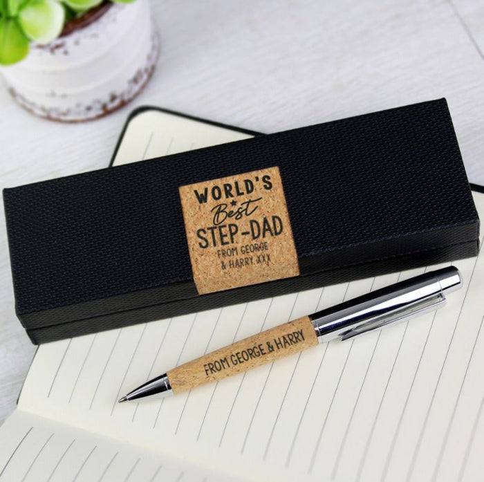 Personalised Worlds Best Step Dad Cork Pen Set