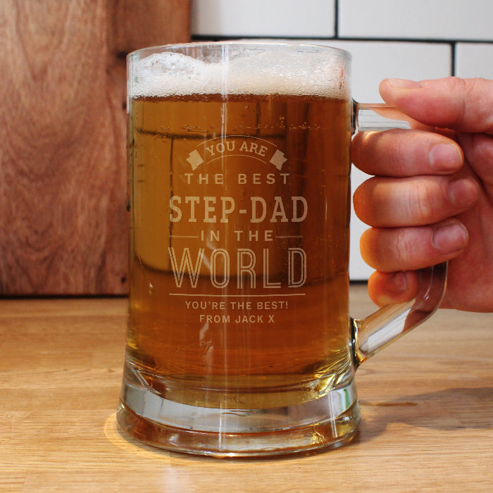 Engraved Best Step Dad in The World Pint Stern Tankard Glass