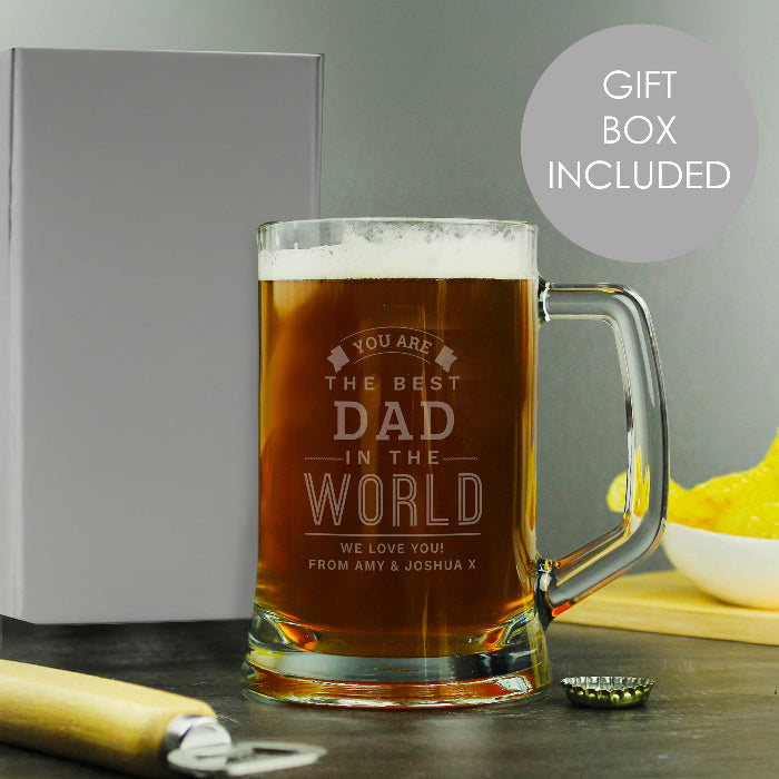Engraved Best Dad in The World Pint Tankard Glass