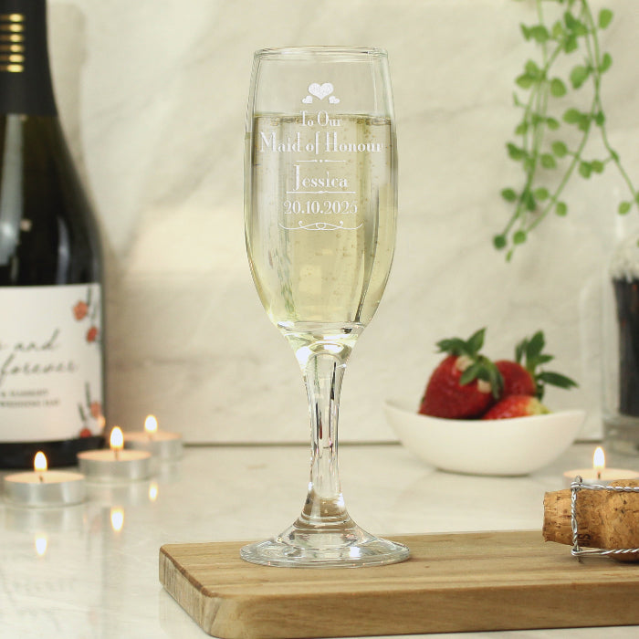 Engraved Maid of Honour Flute Glass & Gift Box