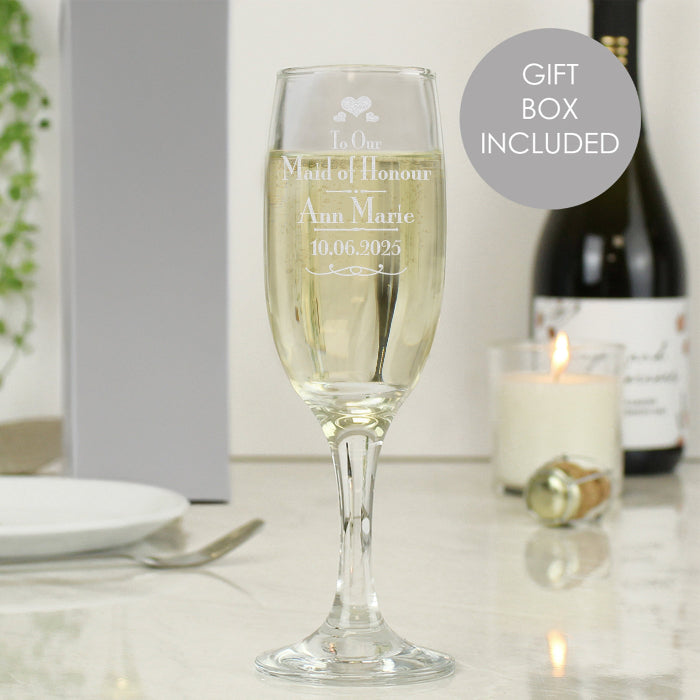 Engraved Maid of Honour Flute Glass & Gift Box