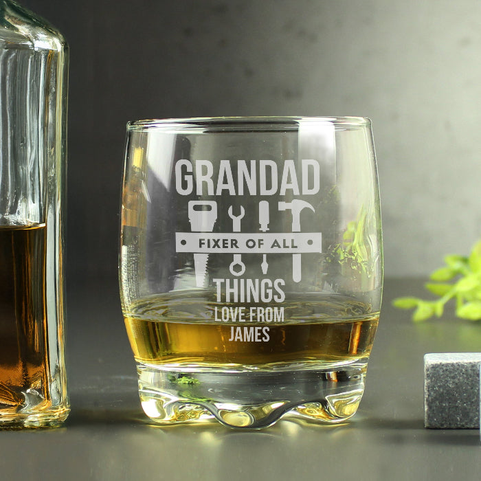 Engraved Grandad Fixer of All Things Whisky Glass