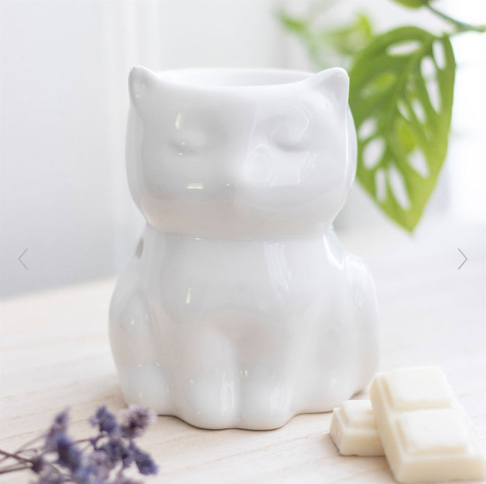 Shiny White Cat Shaped Oil & Wax Melt Burner