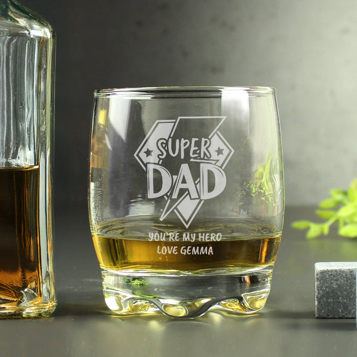 Engraved Super Dad Whisky Glass