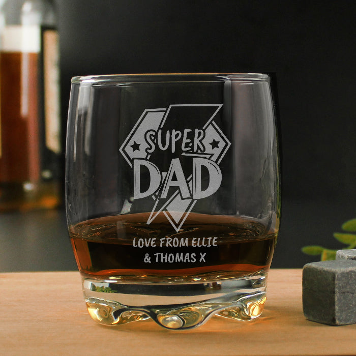 Engraved Super Dad Whisky Glass