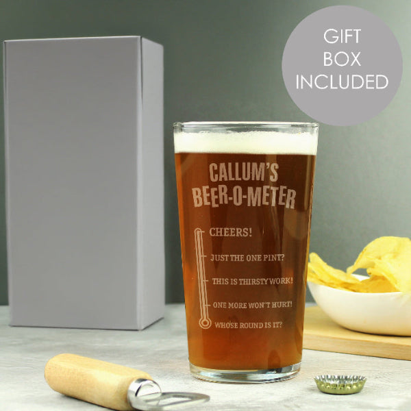 Personalised Beer-o-Meter Pint Glass | Secret Santa Gift
