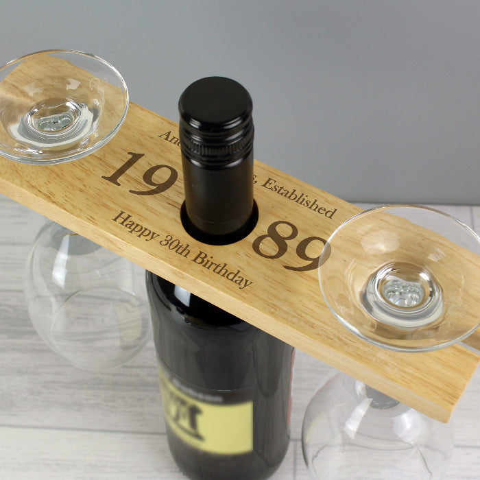 Engraved Birthday Year Wine Glass & Bottle Holder