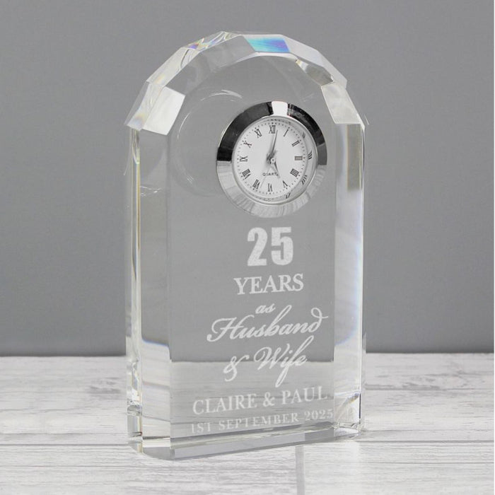 Engraved Silver 25th Wedding Anniversary Crystal Clock