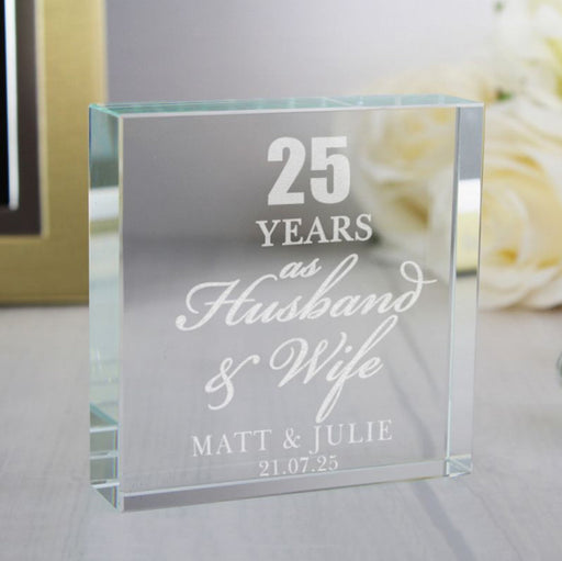 Personalised 25th Anniversary Crystal Glass Block