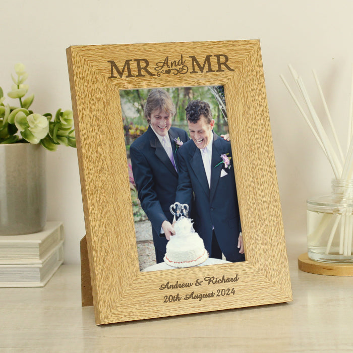 Engraved Mr & Mr Wooden Photo Frame