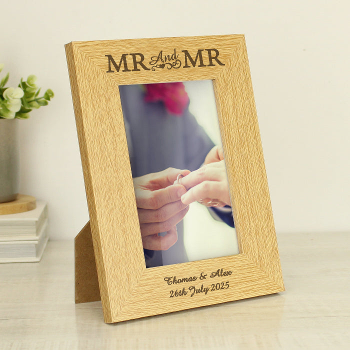 Engraved Mr & Mr Wooden Photo Frame