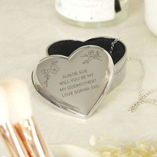 Personalised Godmother Silver Plated Heart Trinket Box - Any Message