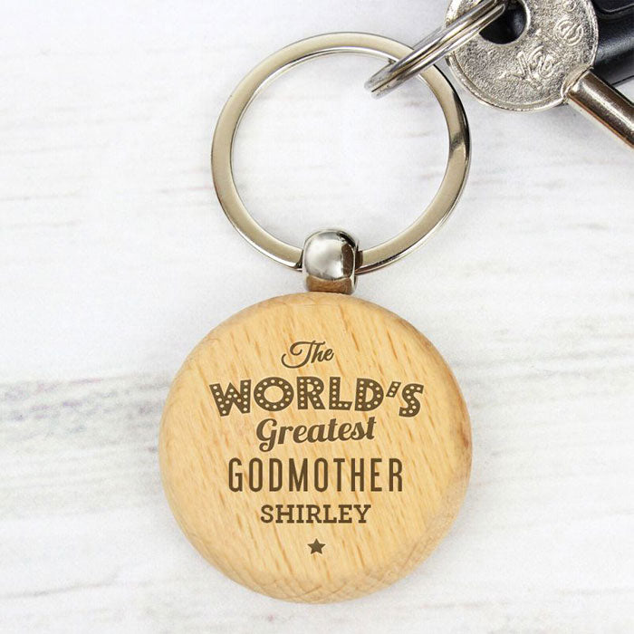 Personalised The World's Greatest Godmother Wooden Keyring
