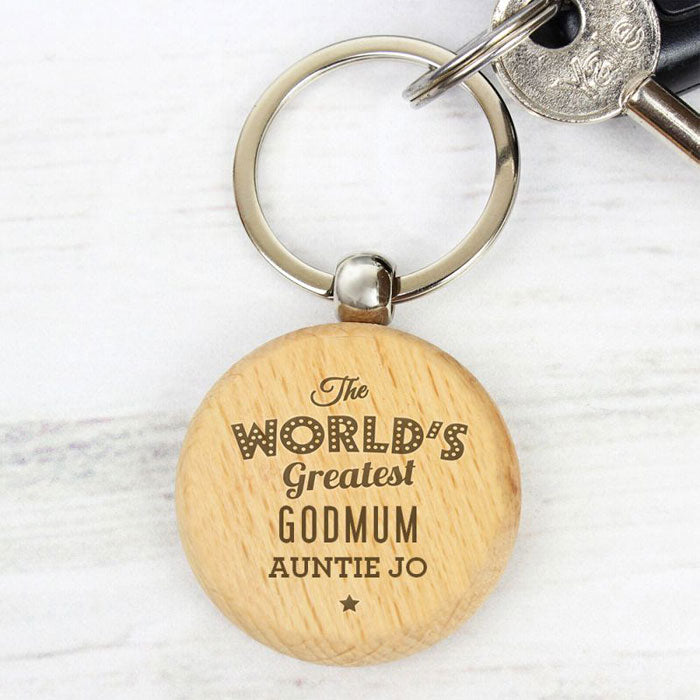 Personalised The World's Greatest Godmother Wooden Keyring