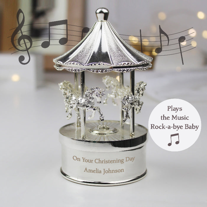 Personalised Baby Musical Carousel Christening Ornament