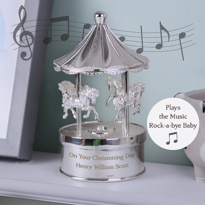 Personalised Baby Musical Carousel Christening Ornament