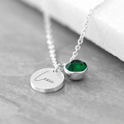 Personalised Silver Birthstone Crystal and Disc Necklace