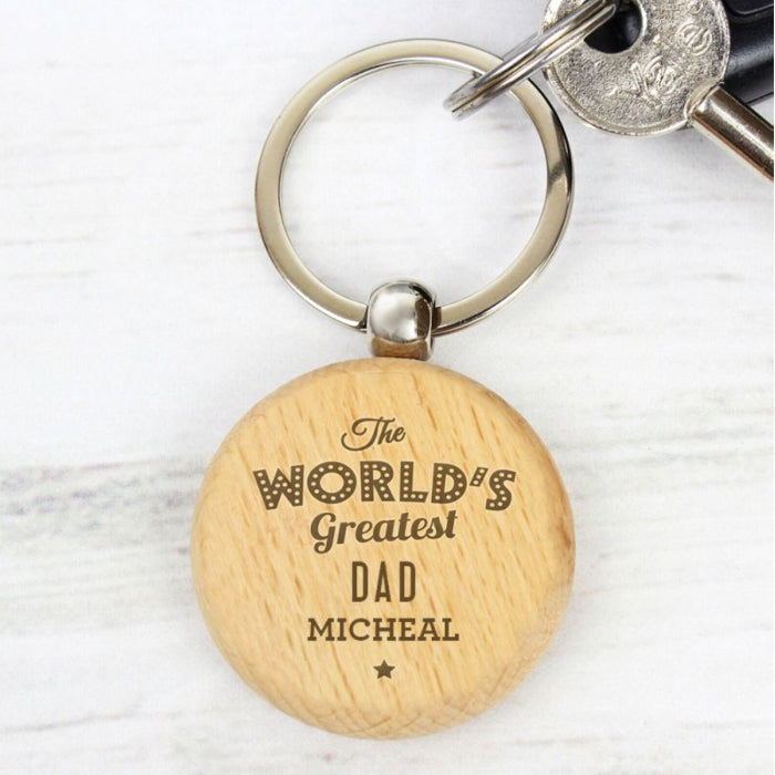 Engraved The World's Greatest Dad Wooden Keyring