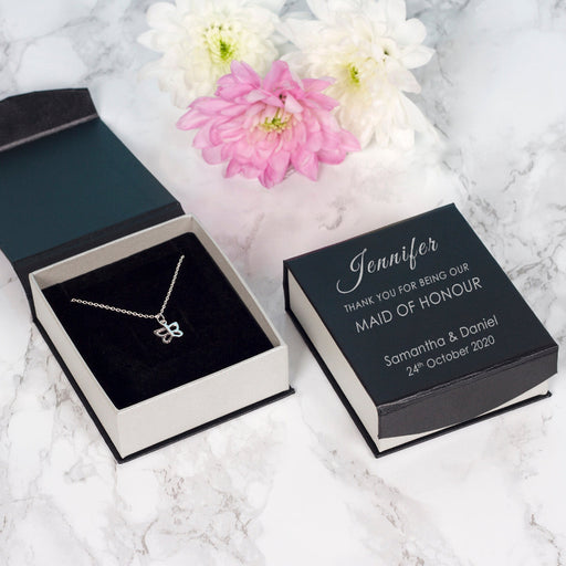 Thank You Maid Of Honour Butterfly Necklace - Personalised Gift Box
