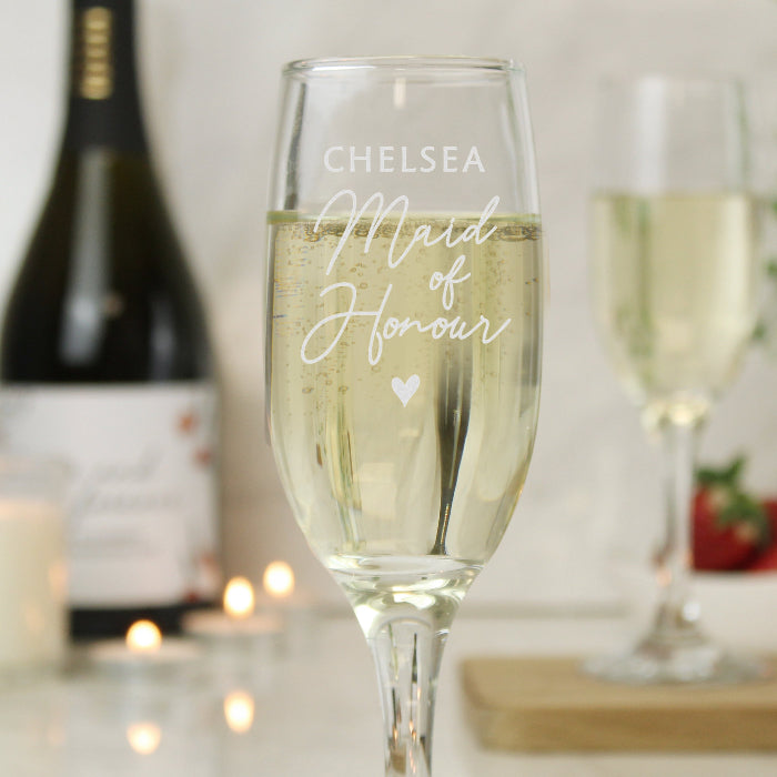 Engraved Maid of Honour Flute Glass & Gift Box