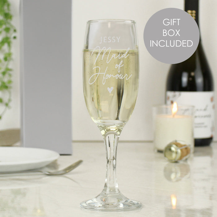 Engraved Maid of Honour Flute Glass & Gift Box