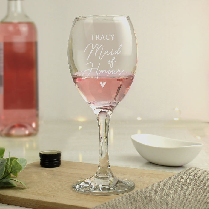 Engraved Maid of Honour Wine Glass & Gift Box