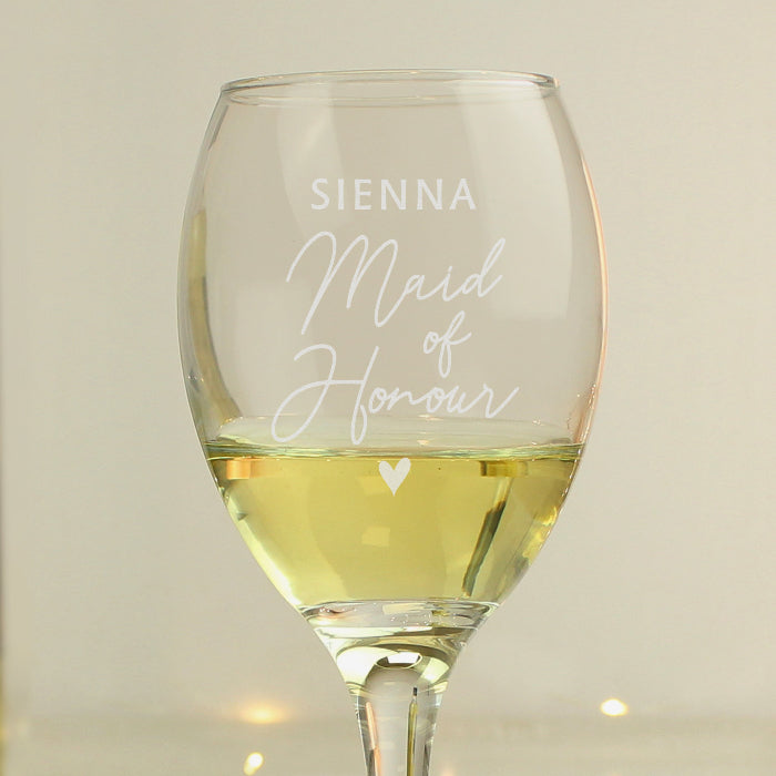 Engraved Maid of Honour Wine Glass & Gift Box