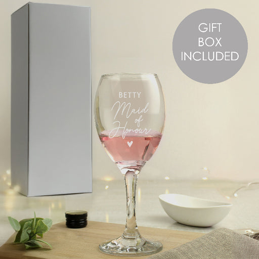 Engraved Maid of Honour Wine Glass & Gift Box
