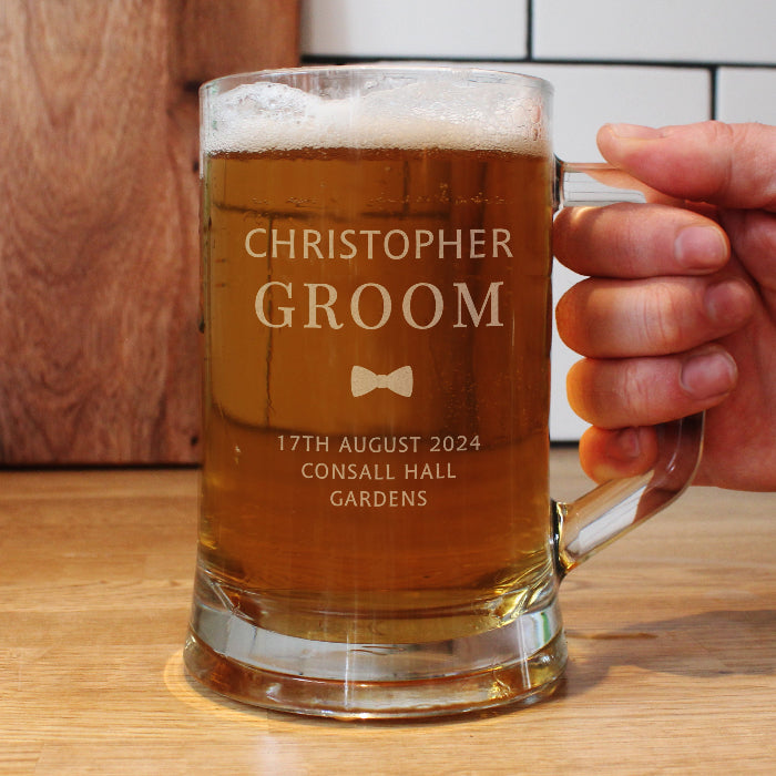 Engraved Groom Pint Stern Glass Tankard & Gift Box