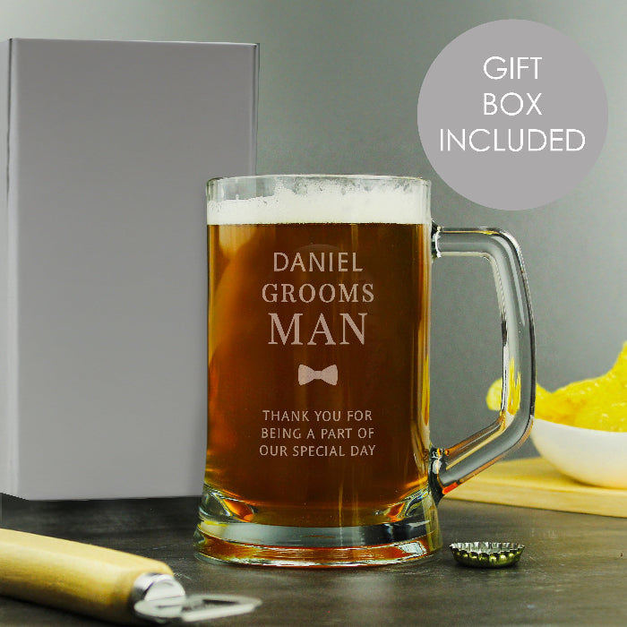 Engraved Groomsman Pint Stern Glass Tankard & Gift Box