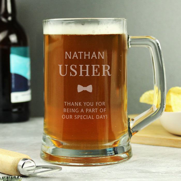 Engraved Usher Pint Stern Glass Tankard & Gift Box