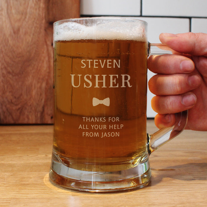 Engraved Usher Pint Stern Glass Tankard & Gift Box
