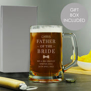 Engraved Father of the Bride Pint Tankard Glass & Gift Box