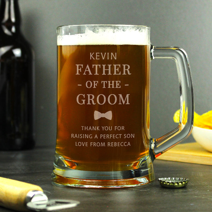 Engraved Father of the Groom Pint Tankard Glass & Gift Box