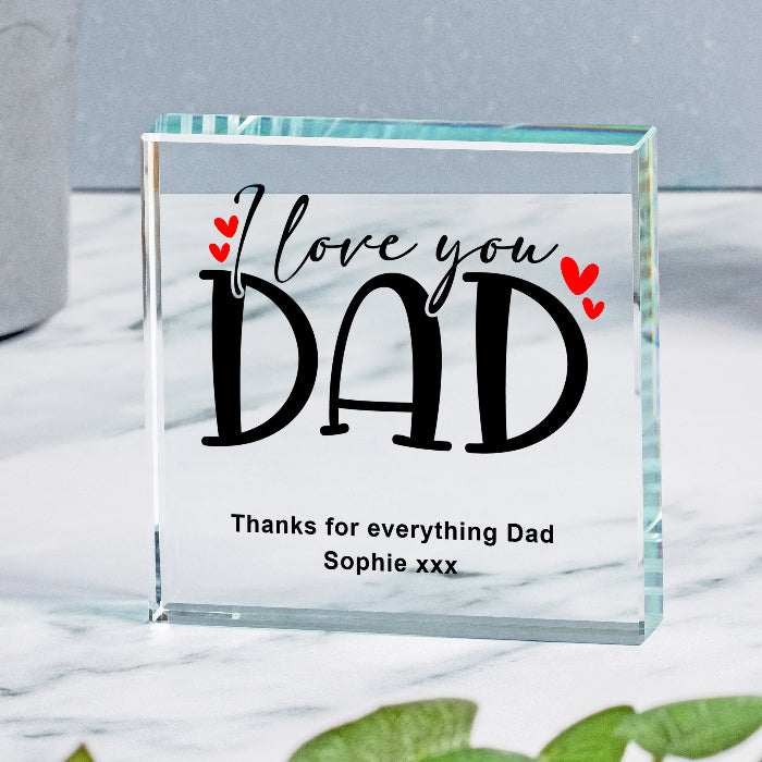 Personalised I Love You Dad Crystal Glass Block