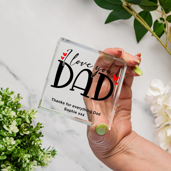 Personalised I Love You Dad Crystal Glass Block