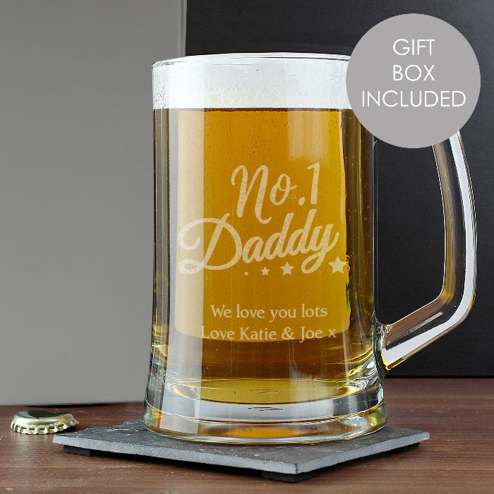 Engraved No.1 Daddy Pint Stern Glass Tankard & Gift Box