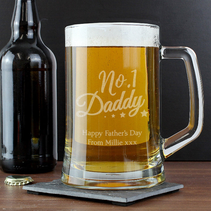 Engraved No.1 Daddy Pint Stern Glass Tankard & Gift Box