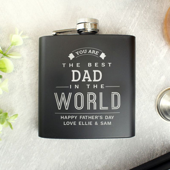 Personalised Best Dad in The World Black Hip Flask