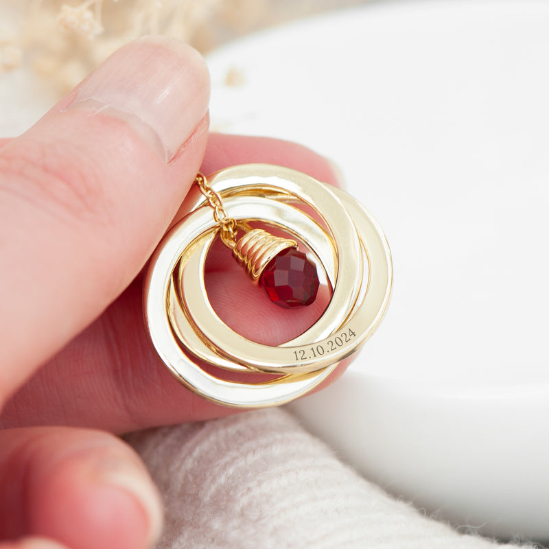 Personalised Russian Ring Garnet Crystal Necklace