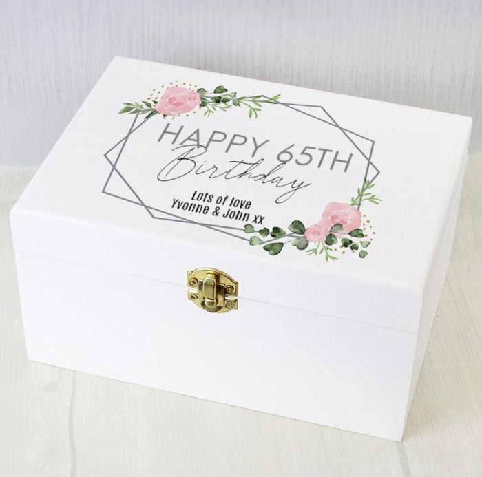 Personalised 65th Birthday Rose Keepsake Wooden Box