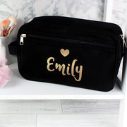 Personalised Women’s Black Toiletry Bag With Name - Gold Text