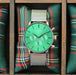 Engraved Men's Architect Motivator Quartz Watch - Envy Green With Silver Mesh Strap