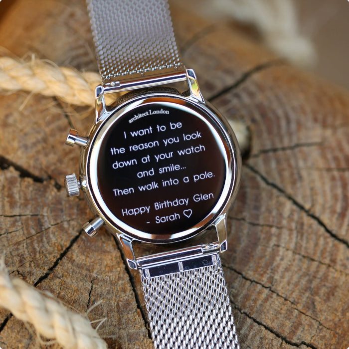 Engraved Men's Architect Motivator Quartz Watch - Envy Green With Silver Mesh Strap