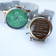 Engraved Men's Architect Motivator Quartz Watch - Envy Green With Silver Mesh Strap